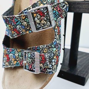 Bobs from Skechers Platform Bohemian Dog Print Double Buckle Sandals Sz 6